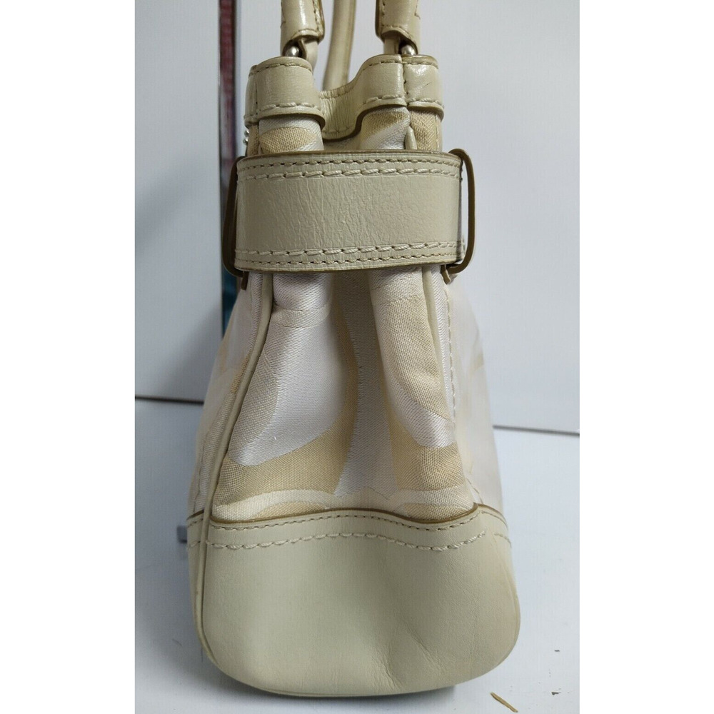 Coach Hampton Signature Cream White Canvas Stripe Zipper Satchel Shoulder Bag - Picture 5 of 12